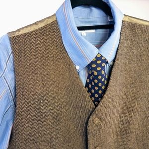 Alex Cannon Blue Orange White Stripe Dress Shirt L